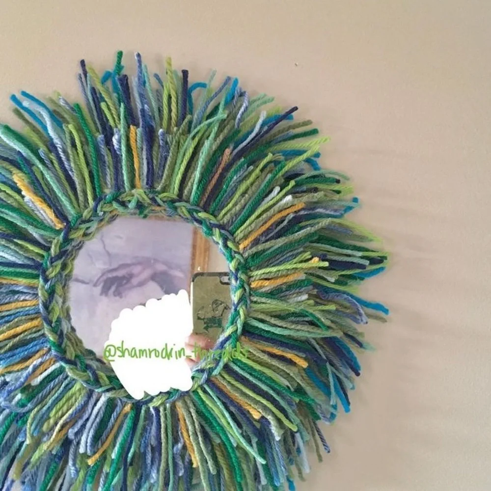 blue green and gold fringe mirror